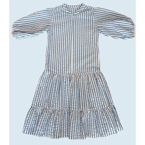ROLLER RABBIT Blue & White Striped Drop Waist Bubble Sleeve Dress Sz XS